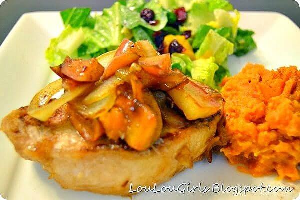 Apple Topped Pork Chops with Mashed Sweet Potatoes!