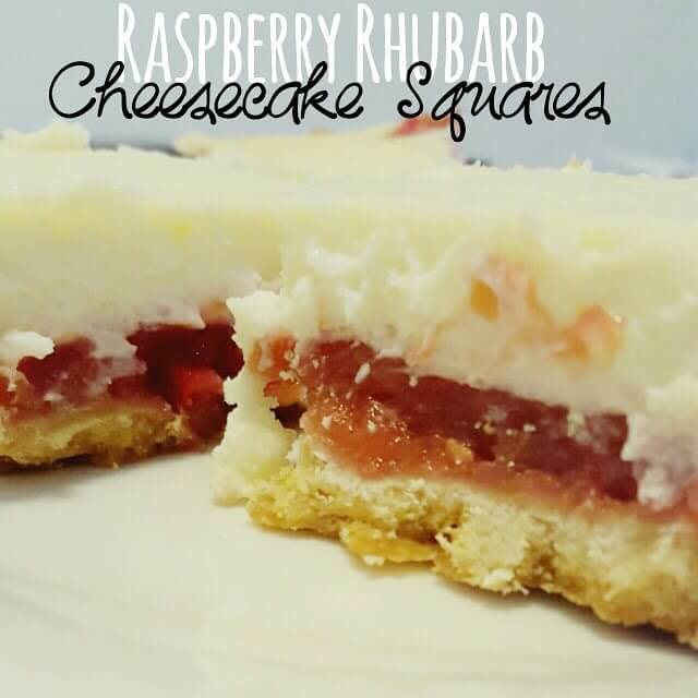 Raspberry Rhubarb Cheesecake Squares