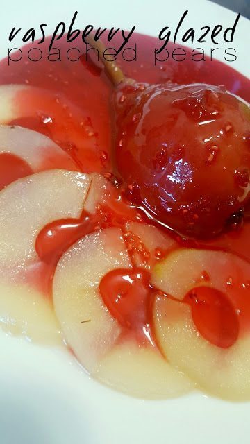 Raspberry Glazed Poached Pears