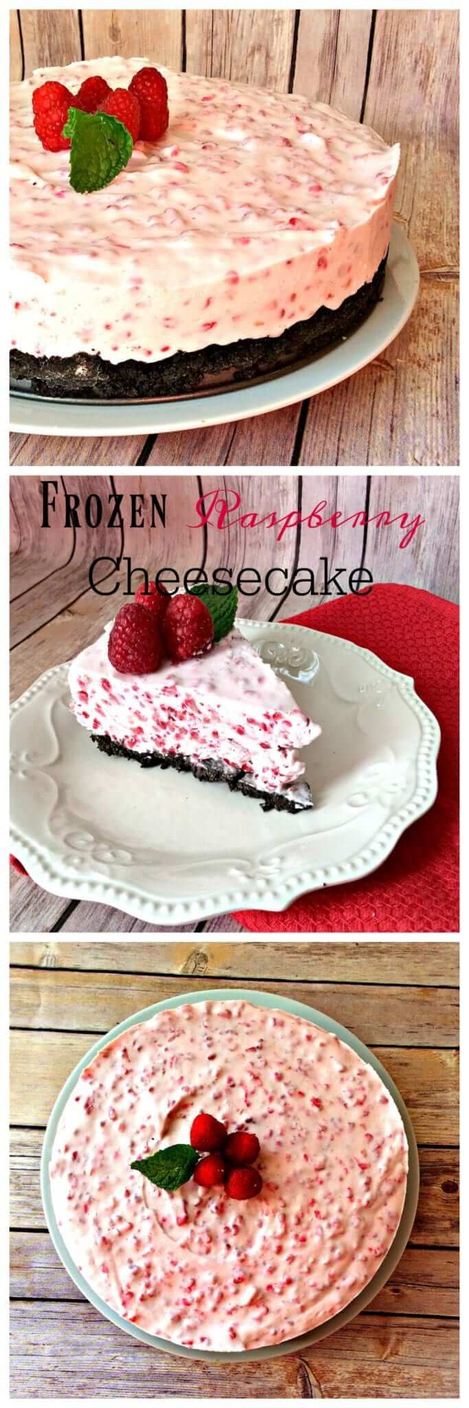 frozen raspberry cheesecake collage