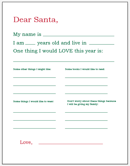 Santa Letter free printable