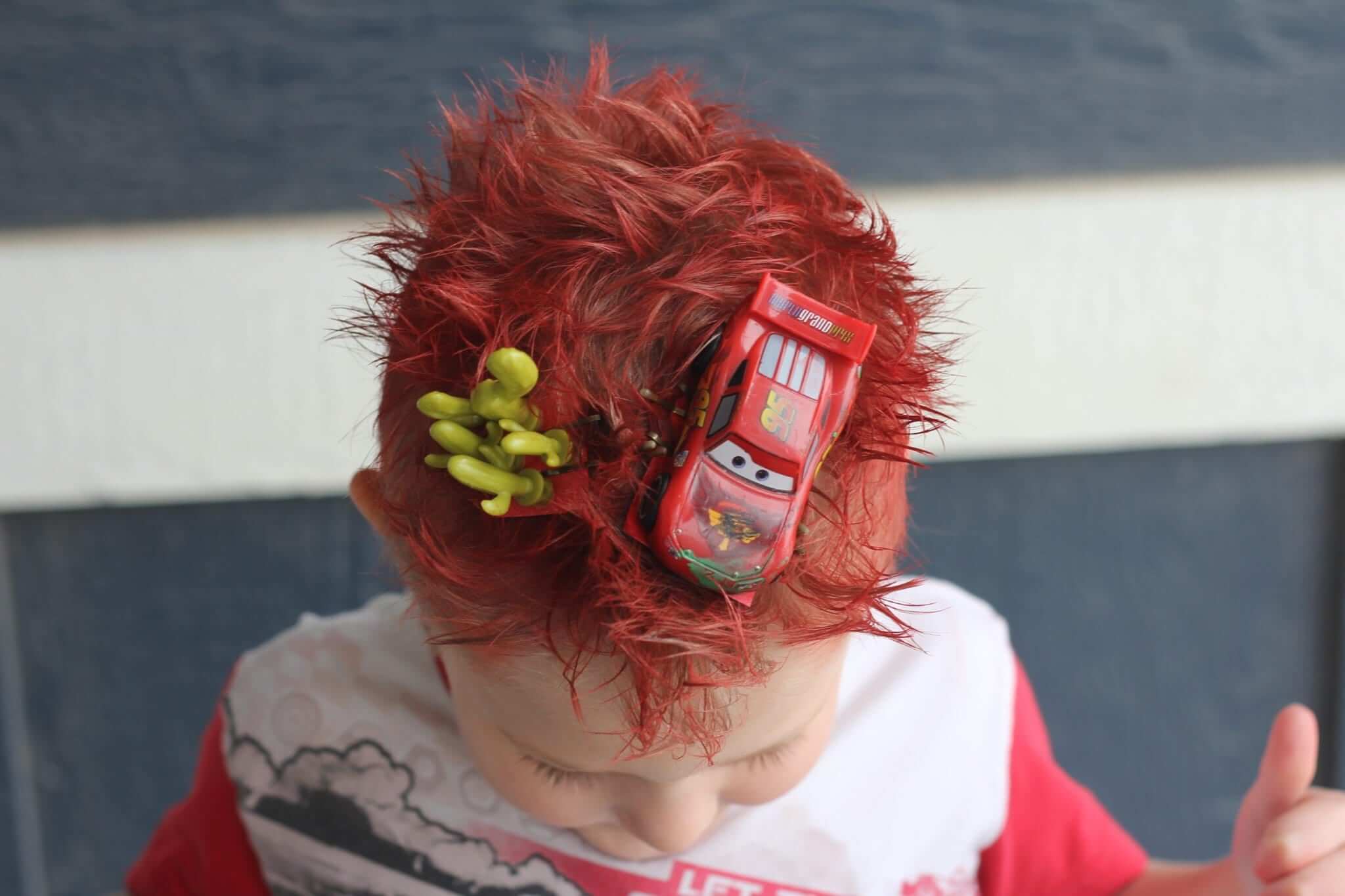 Lightning Mcqueen themed crazy hair day idea