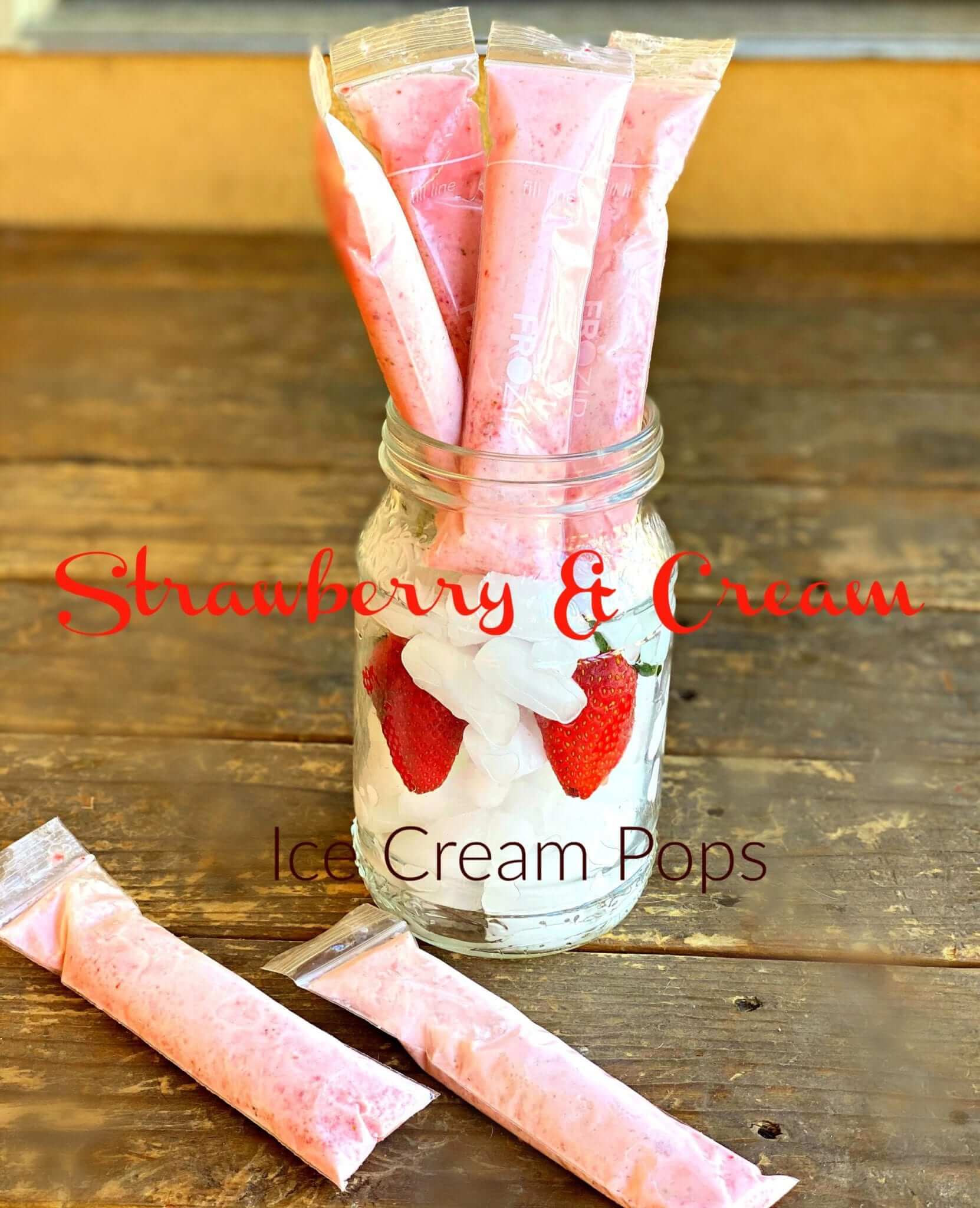 Keto Strawberry and Cream Ice Cream Pops