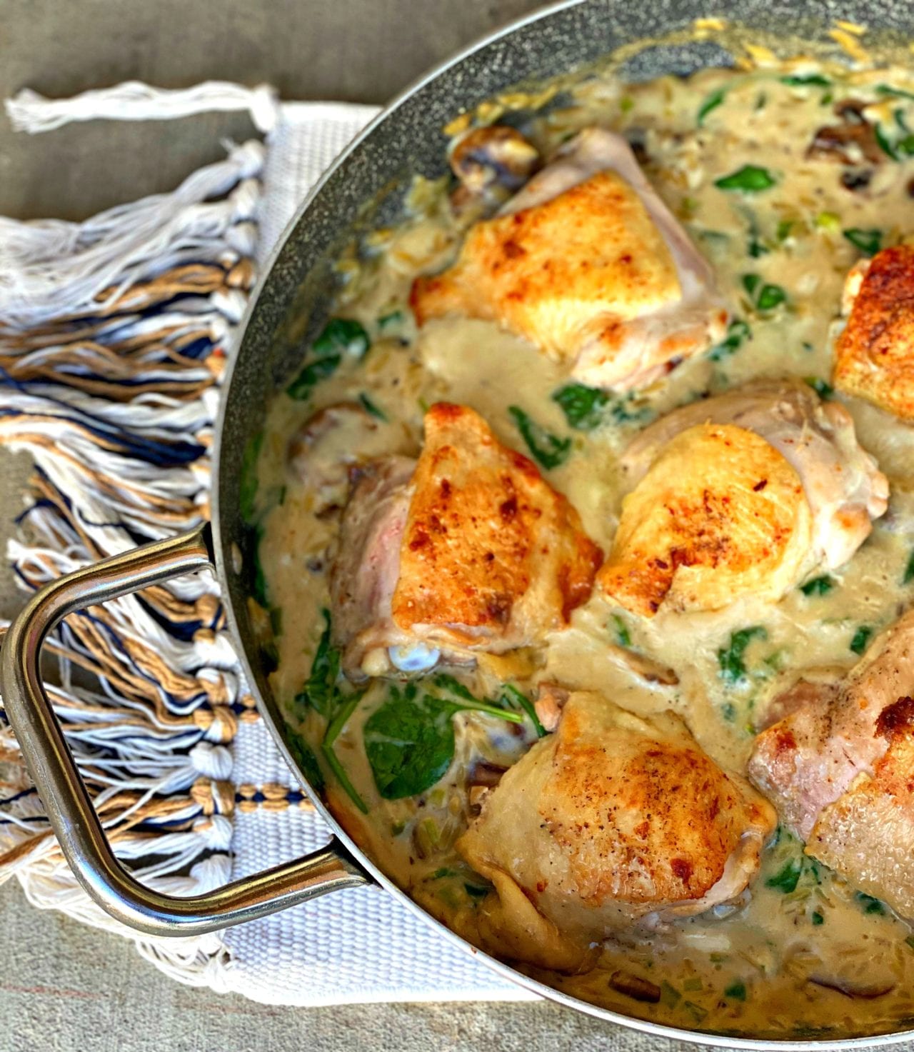 One Pan Chicken with Mushrooms and Orzo - Lou Lou Girls