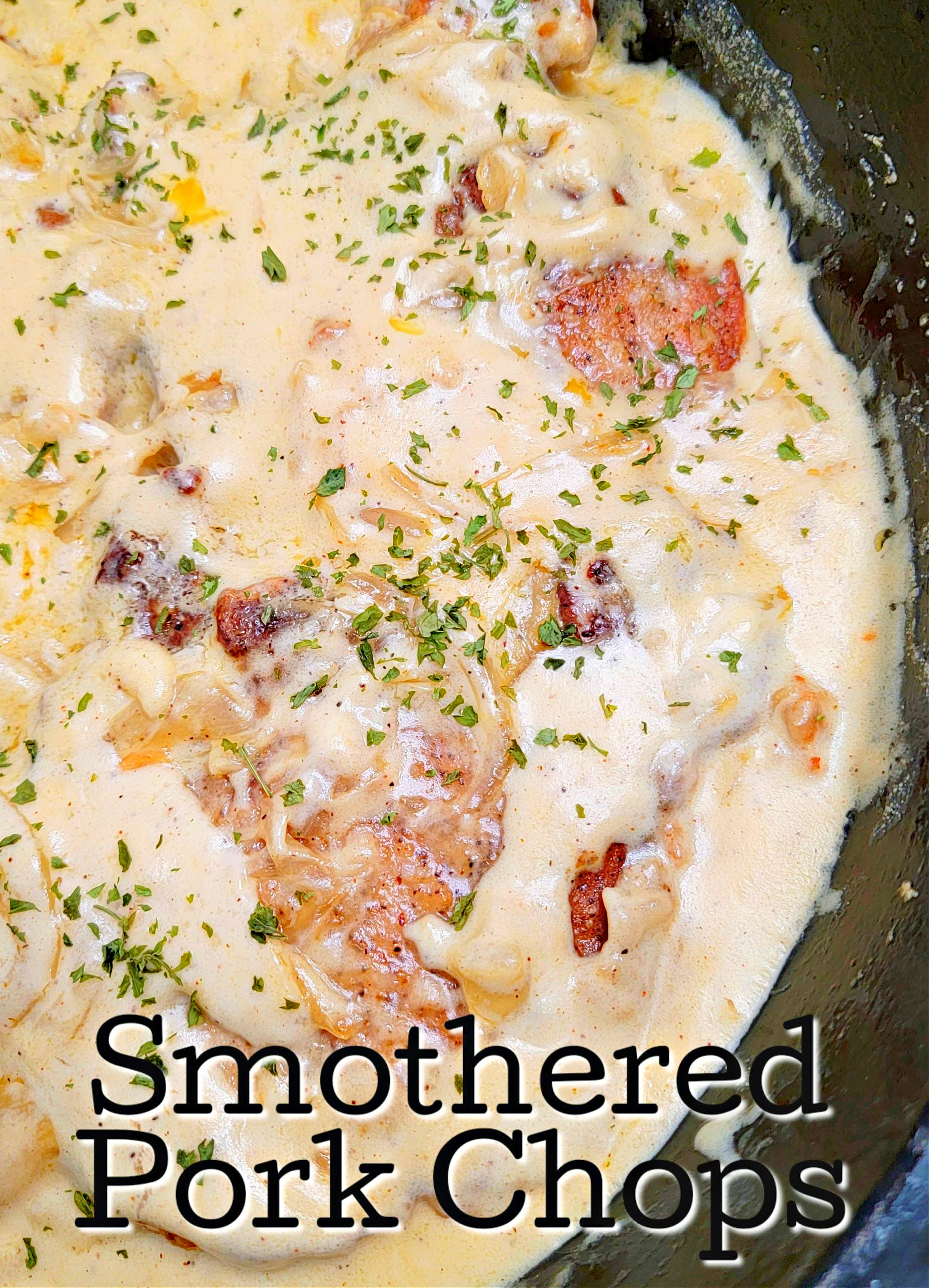 Smothered Pork Chops #porkchops #skilletdinner #easyrecipe #dinner #onepanmeal