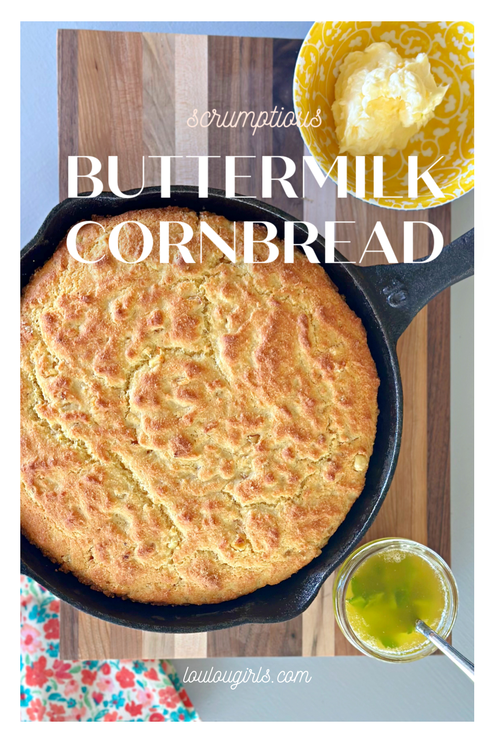 Buttermilk Cornbread with Honey Sauce #cornbread #buttermilk #honeysauce #sidedish #moist #best