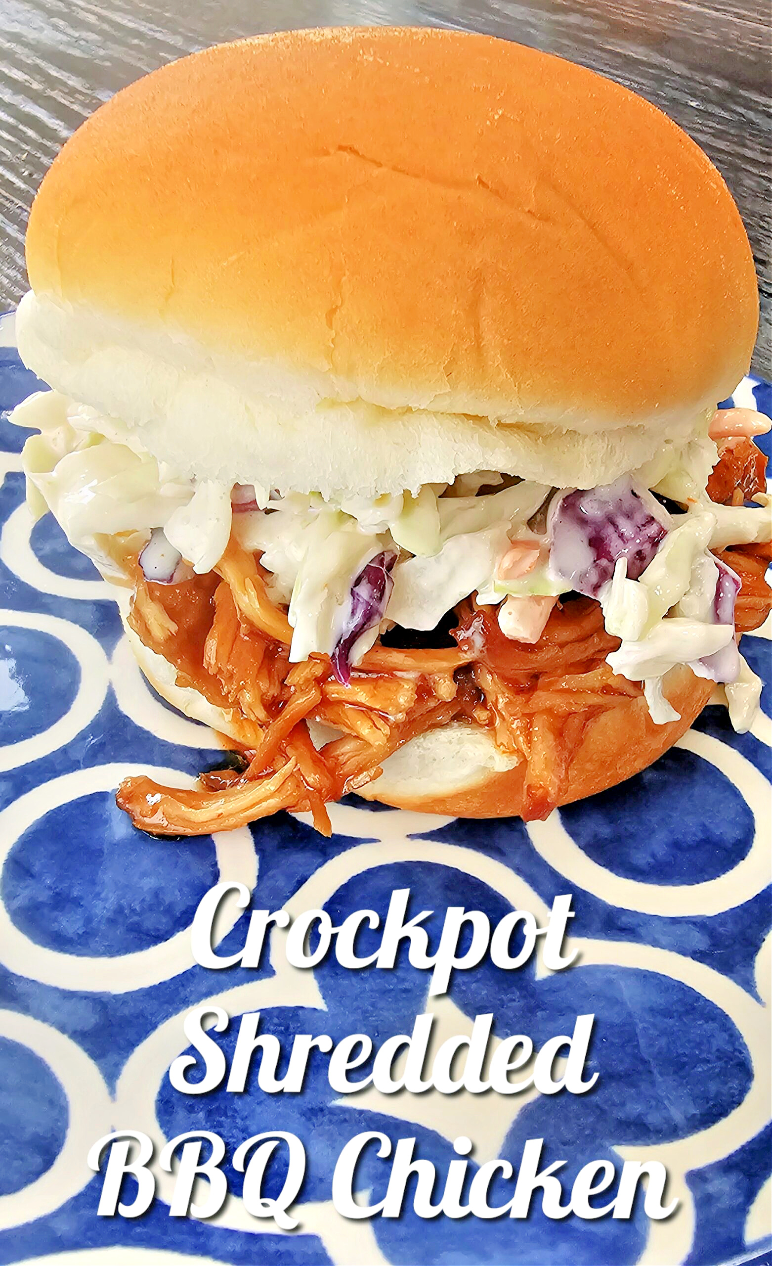 Crockpot Shredded BBQ Chicken #chicken #bbq #sandwich #crockpot #slowcooker #dinner #onepanmeal
