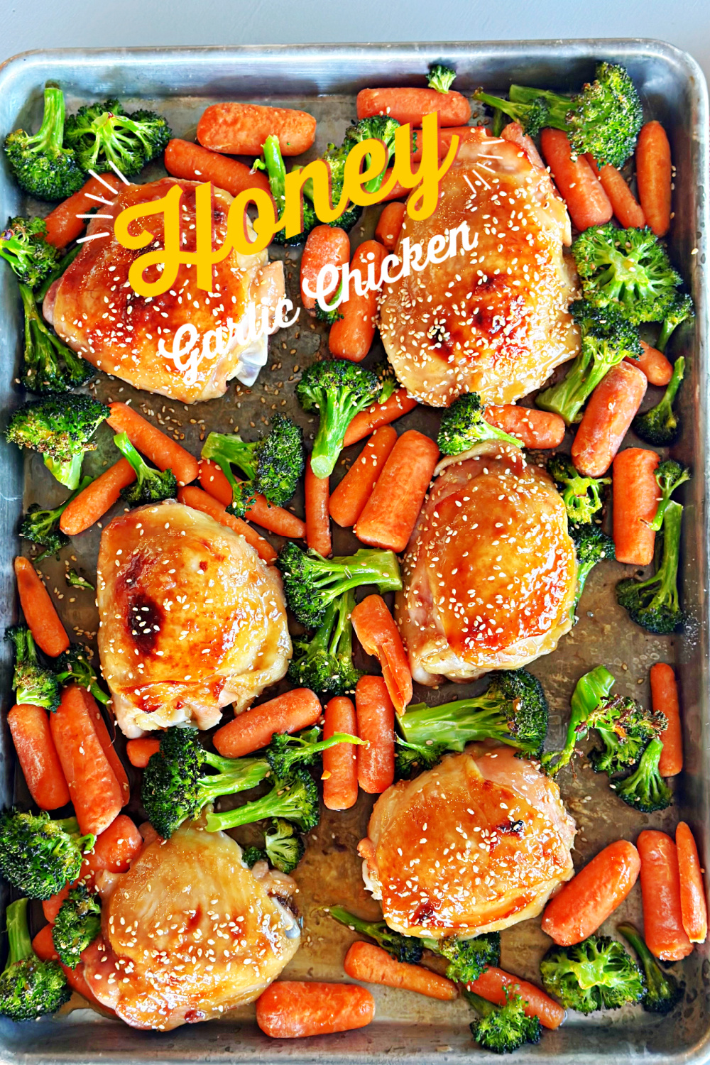 Sheet Pan Honey Garlic Chicken #sheetpan #onepanmeals #chicken #honey #garlic #dinner #familydinner #easydinnerrecipe