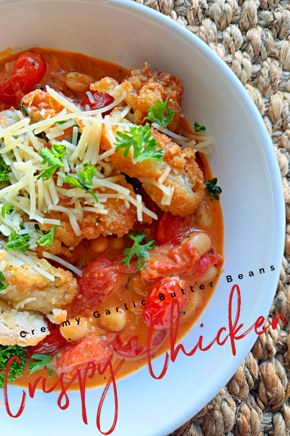 Crispy Chicken with Creamy Garlic Butter Beans #chicken #whitebeans #garlic #skillet #dinner 