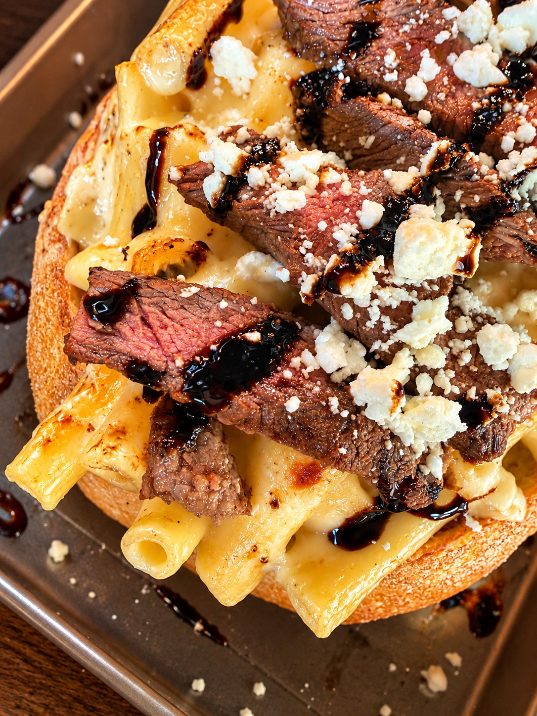 Steak and Alfredo Pasta Bread Bowl
